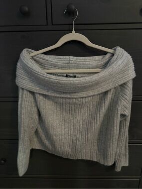 Target Light Gray Off-the-Shoulder Ribbed Sweater